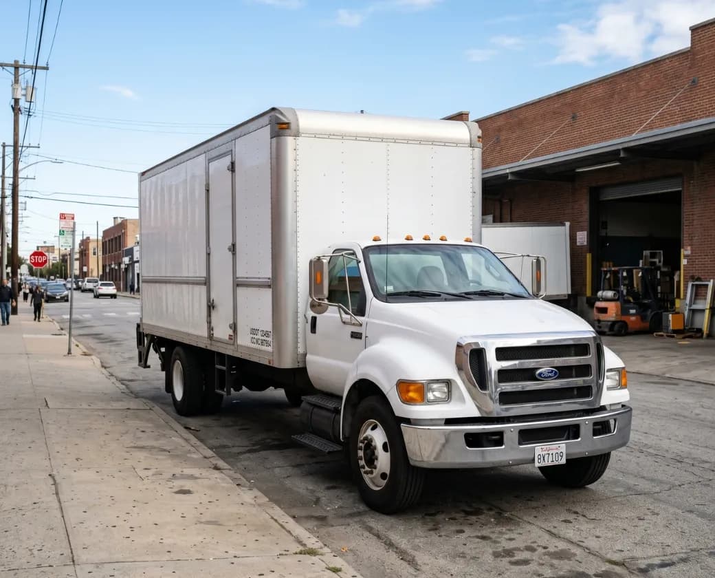 26-foot box truck on a city street