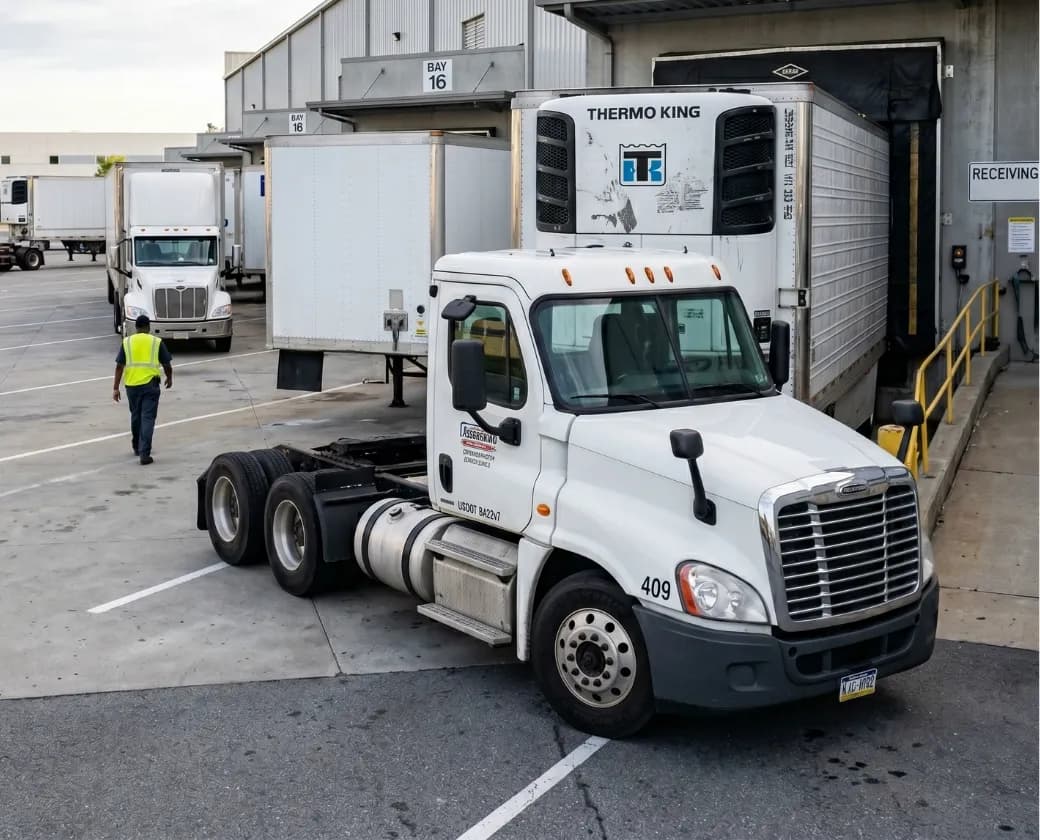 Refrigerated reefer trailer at a loading dock
